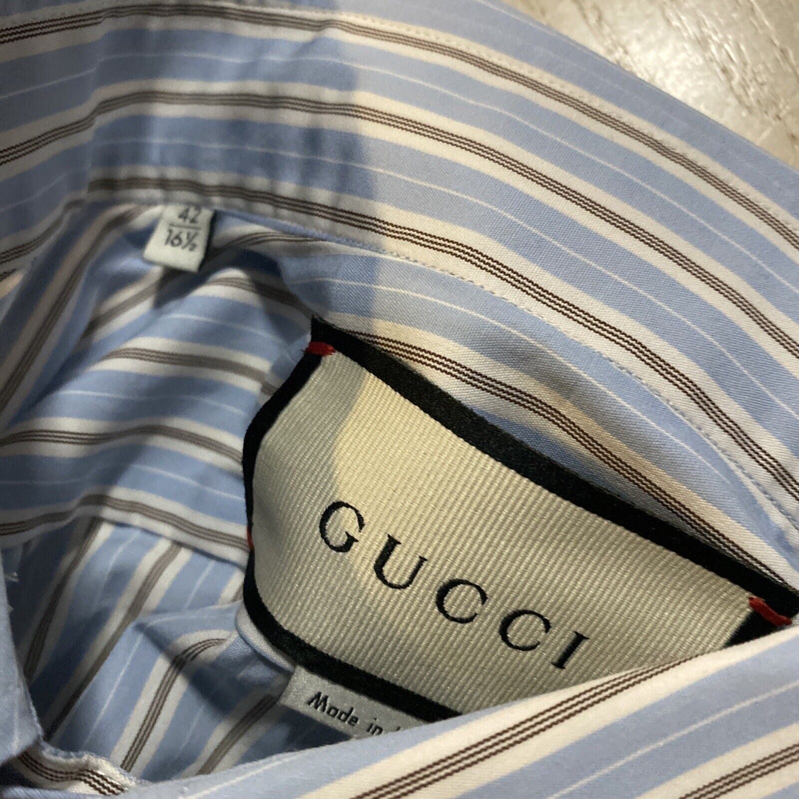 New Gucci Men’s Classic Dress Shirt Blue Striped Size 42/16.5 Italy