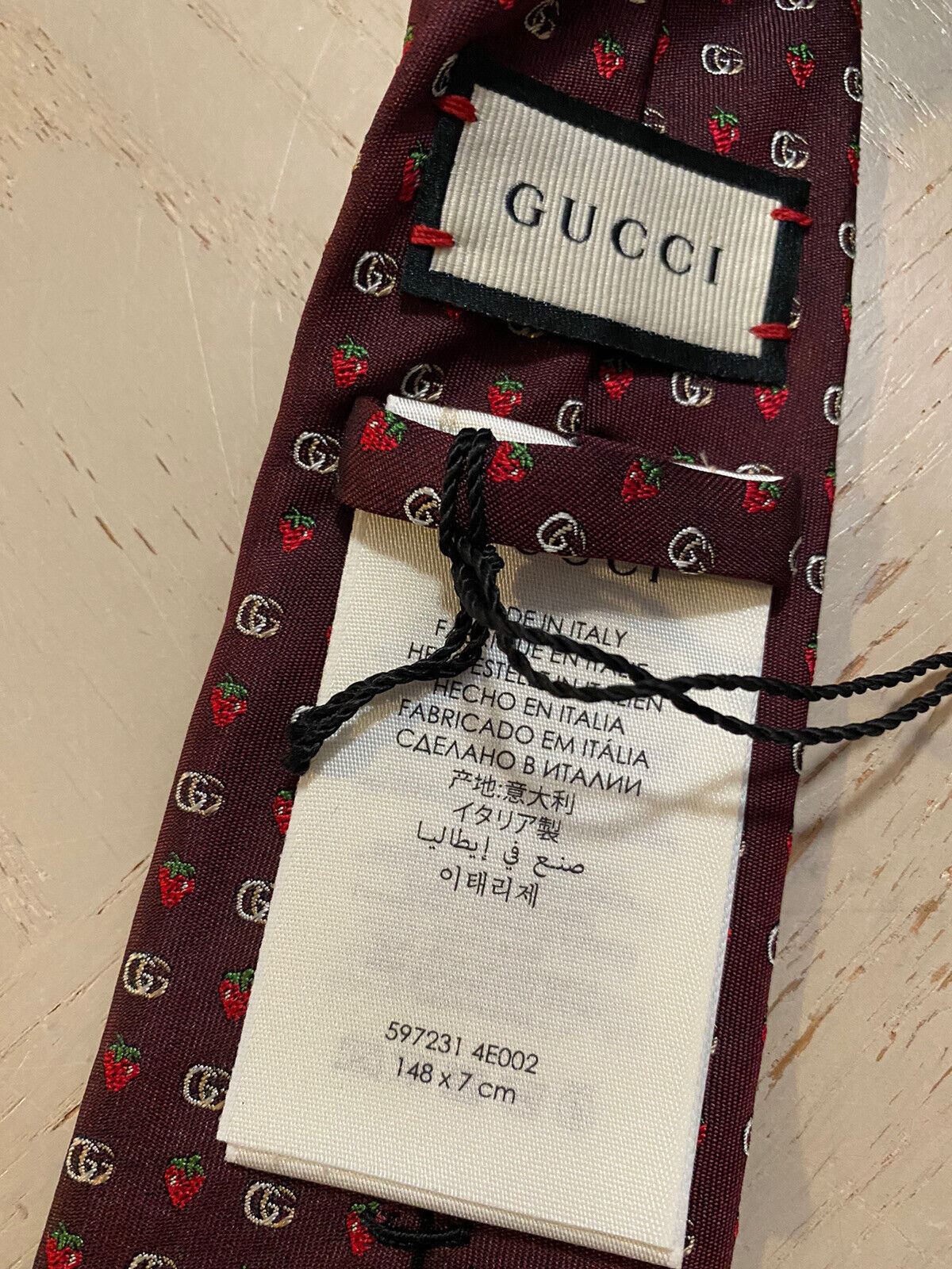 New Gucci Mens GG Monogram Silk Neck Burgundy made in Italy
