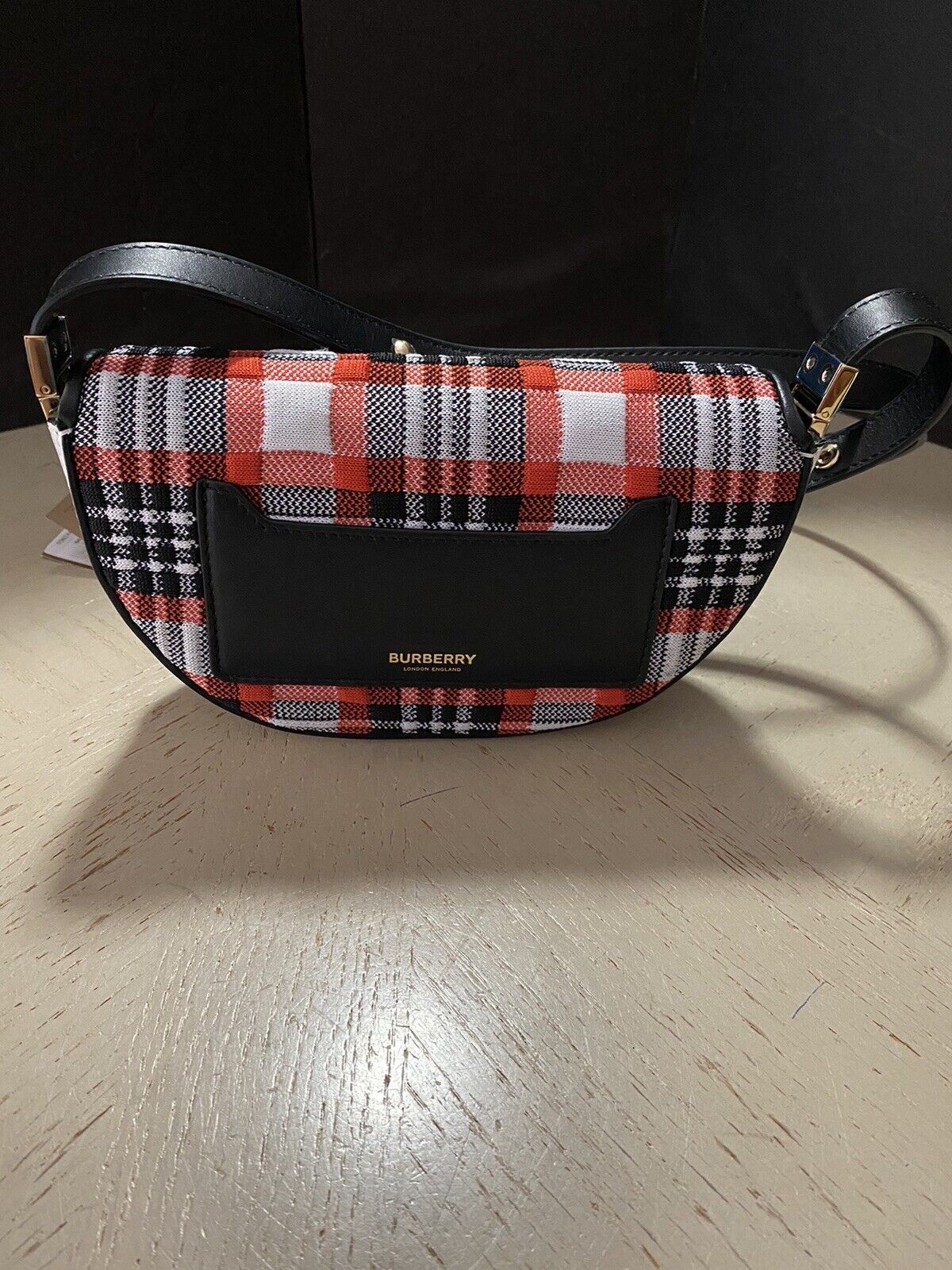 New Burberry Olympia Tartan Knit Saddle Bag  Red/Multi Italy