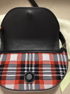 Новая вязаная седельная сумка Burberry Olympia Tartan, красный/мульти, Италия