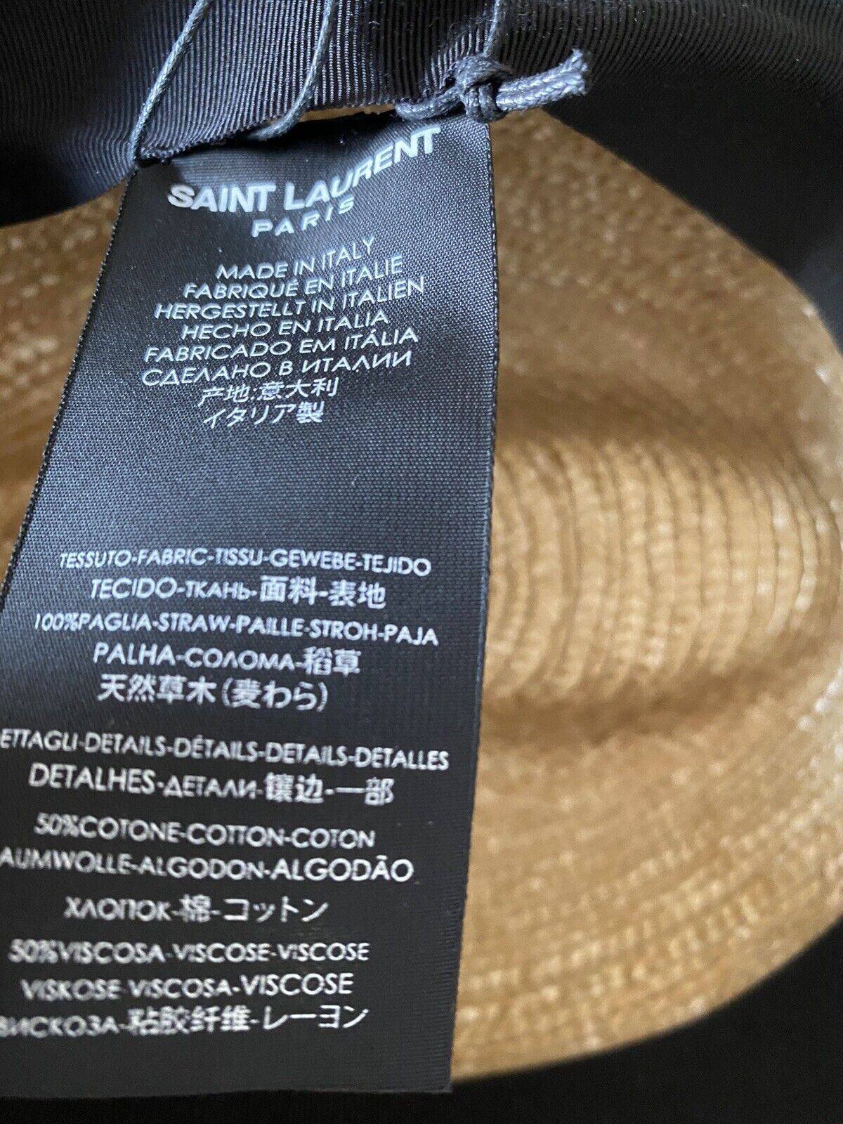 Мужская соломенная шляпа-федора NWT Saint Laurent, бежевая, размер S, Италия