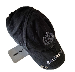 NWT Balenciaga Mens Destroyed Logo Baseball Cap Hat Ecru Black Size L Italy