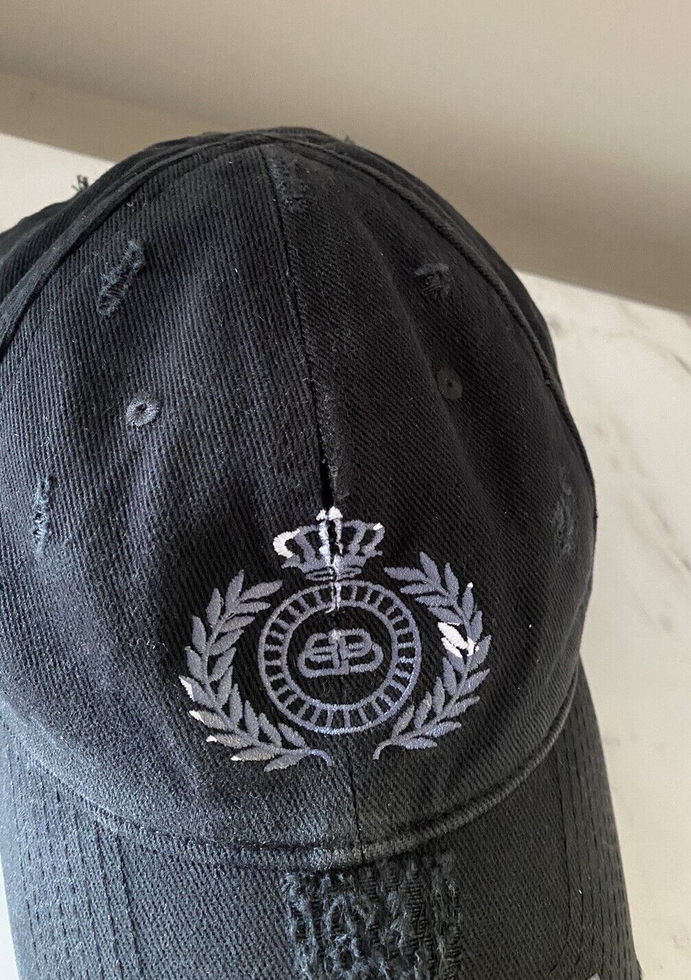 NWT Balenciaga Mens Destroyed Logo Baseball Cap Hat Ecru Black Size L Italy