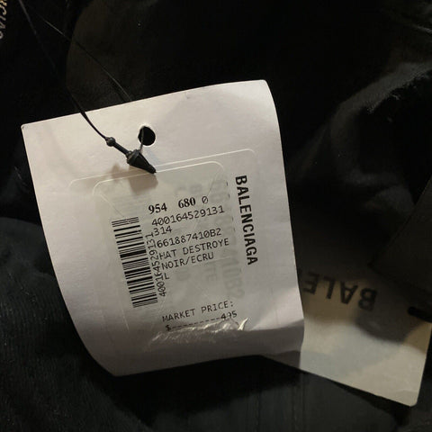 NWT Balenciaga Herren Destroyed Logo Baseball Cap Hut Ecru Schwarz Größe L Italien