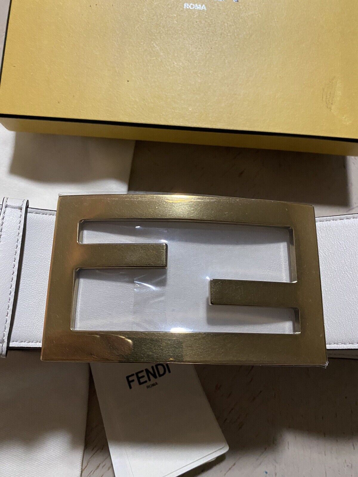 New $890 Fendi Womens FF Logo Leather Belt Ice White 26/65 Italy