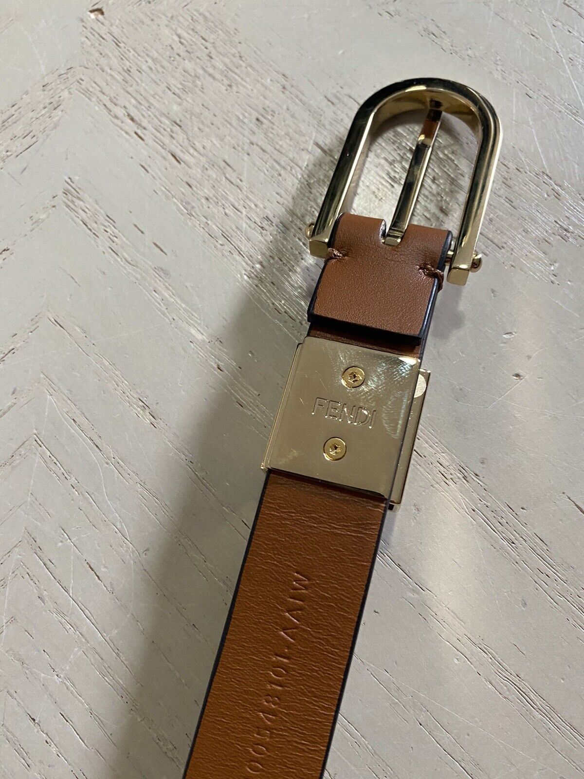 New $690 Fendi Womens FF Logo Loop Waist Leather Belt One Size Brown Italy