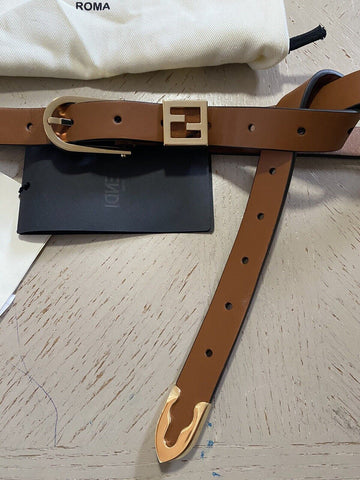 New $690 Fendi Womens FF Logo Loop Waist Leather Belt One Size Brown Italy