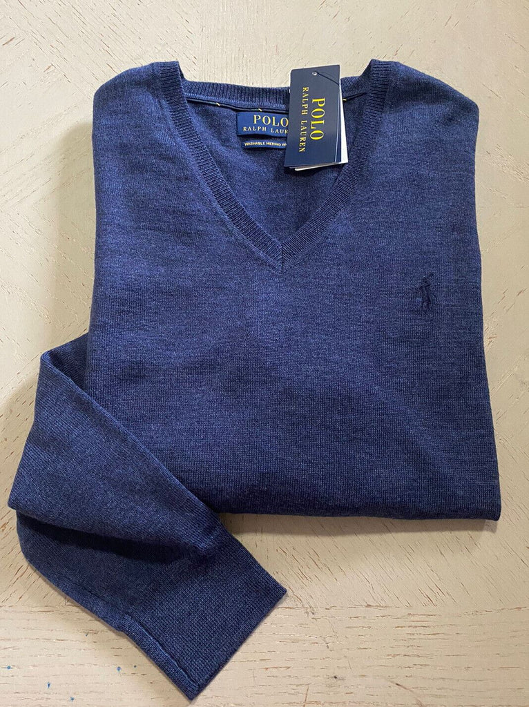 Neu mit Etikett: Polo Ralph Lauren Herren-Wollpullover mit V-Ausschnitt, Fresco Blue, Größe S