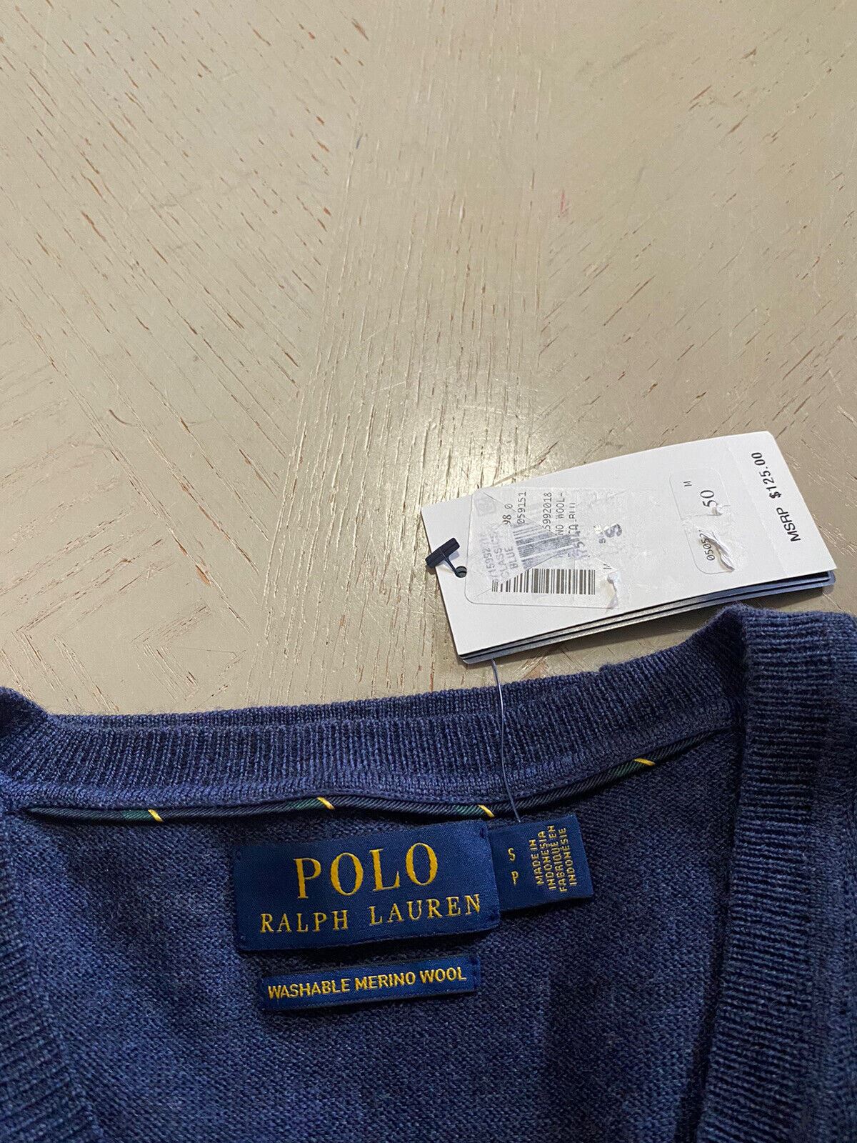 NWT Polo Ralph Lauren Men V Neck Wool Sweater Fresco Blue Size S