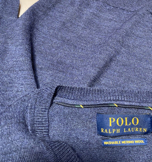 Neu mit Etikett: Polo Ralph Lauren Herren-Wollpullover mit V-Ausschnitt, Fresco Blue, Größe S