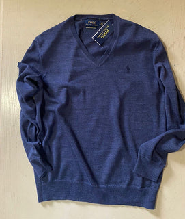 Neu mit Etikett: Polo Ralph Lauren Herren-Wollpullover mit V-Ausschnitt, Fresco Blue, Größe XXL