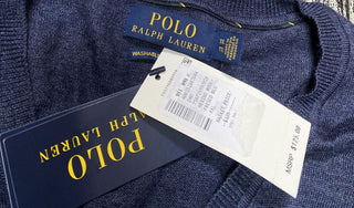 Neu mit Etikett: Polo Ralph Lauren Herren-Wollpullover mit V-Ausschnitt, Fresco Blue, Größe XXL