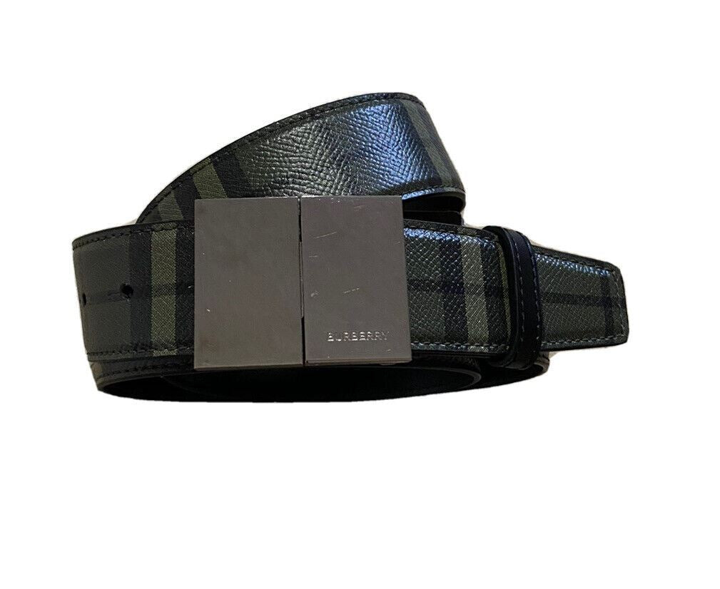 BURBERRY LONDON OLYMPIA Military Green Check Print Leather Belt Size  90EU/36 US