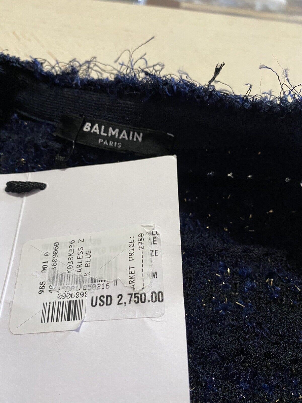New $2750 Balmain Tweed Zip Jacket Dark Blue Size  42/10 France