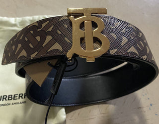 New Burberry TB Canvas & Leather Reversible Belt Brown/Black 80/32 Italy