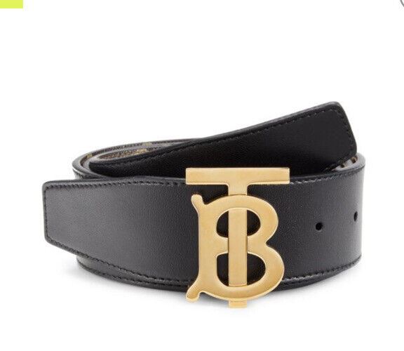 New Burberry TB Canvas & Leather Reversible Belt Brown/Black 80/32 Italy