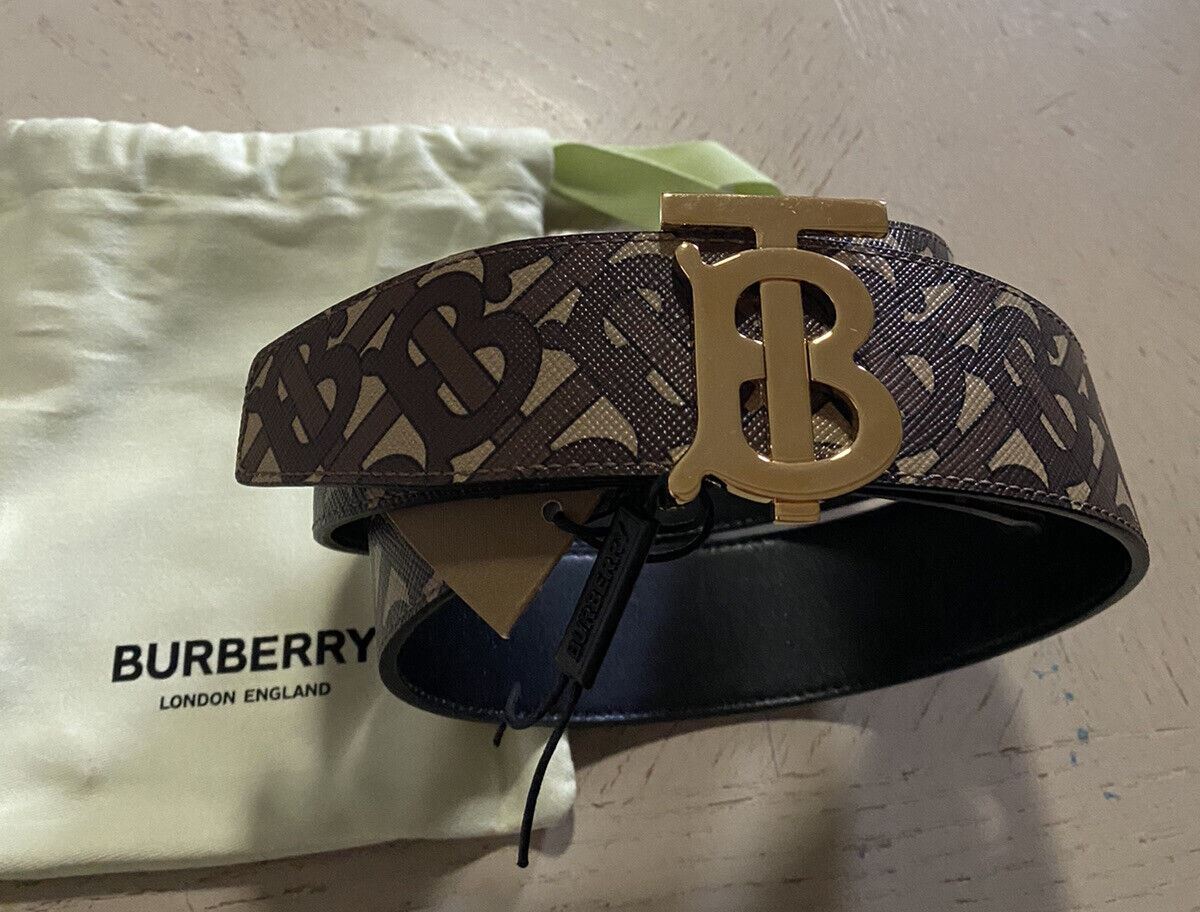 New Burberry TB Canvas & Leather Reversible Belt Brown/Black 80/32 Italy