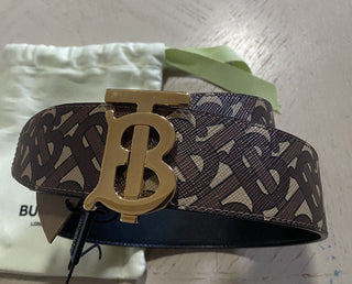 New Burberry TB Canvas & Leather Reversible Belt Brown/Black 80/32 Italy