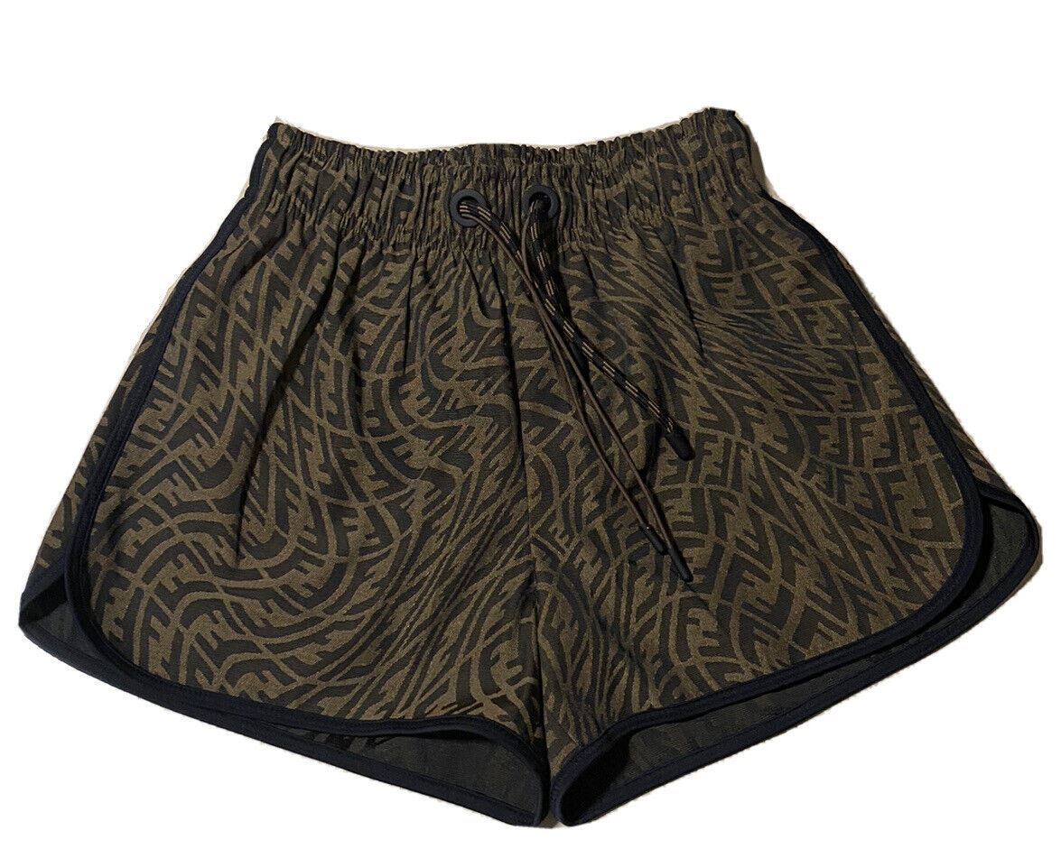 New $890 Fendi Women FF Vertigo Canvas Shorts Pants Tobacco 44/10 Italy