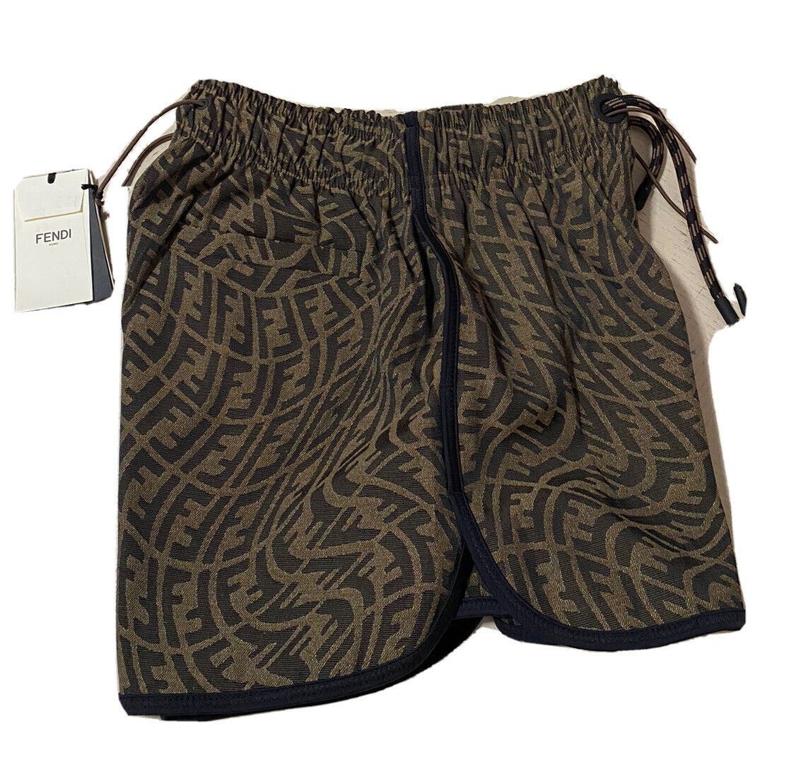 New $890 Fendi Women FF Vertigo Canvas Shorts Pants Tobacco 44/10 Italy