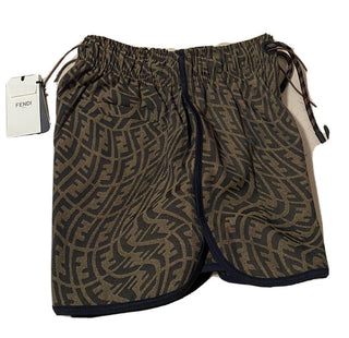 Neu 890 $ Fendi Damen FF Vertigo Canvas Shorts Hose Tabak 44/10 Italien