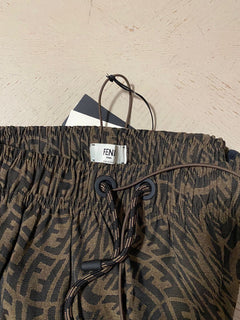Neu 890 $ Fendi Damen FF Vertigo Canvas Shorts Hose Tabak 44/10 Italien