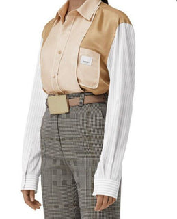 Neu $1120 Burberry Woman Übergroßes Seiden-Panel-Hemd Camel 8 US/42 Ita