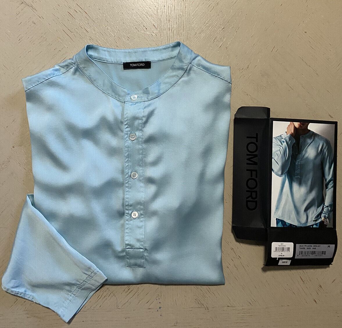 NWT $790 TOM FORD Mens Henley Silk Shirt  Blue Italy
