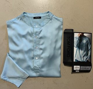 Neu mit Etikett: 790 $ TOM FORD Herren-Henley-Seidenhemd Blau Italien