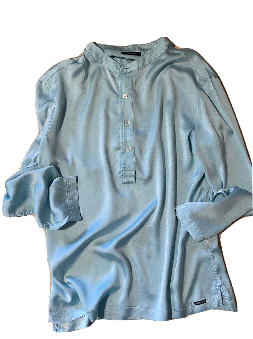 Neu mit Etikett: 790 $ TOM FORD Herren-Henley-Seidenhemd Blau Italien