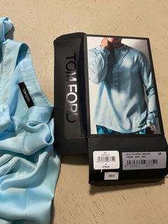 Neu mit Etikett: 790 $ TOM FORD Herren-Henley-Seidenhemd Blau Italien