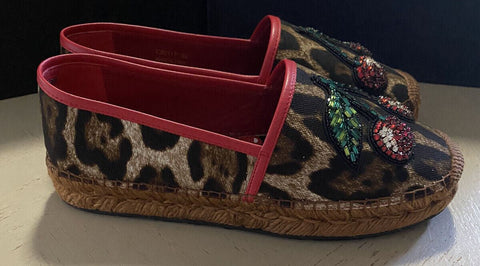 NIB $595 Dolce&Gabbana Women Leopard Print Embellished Espadrille 9 US/39 Eu