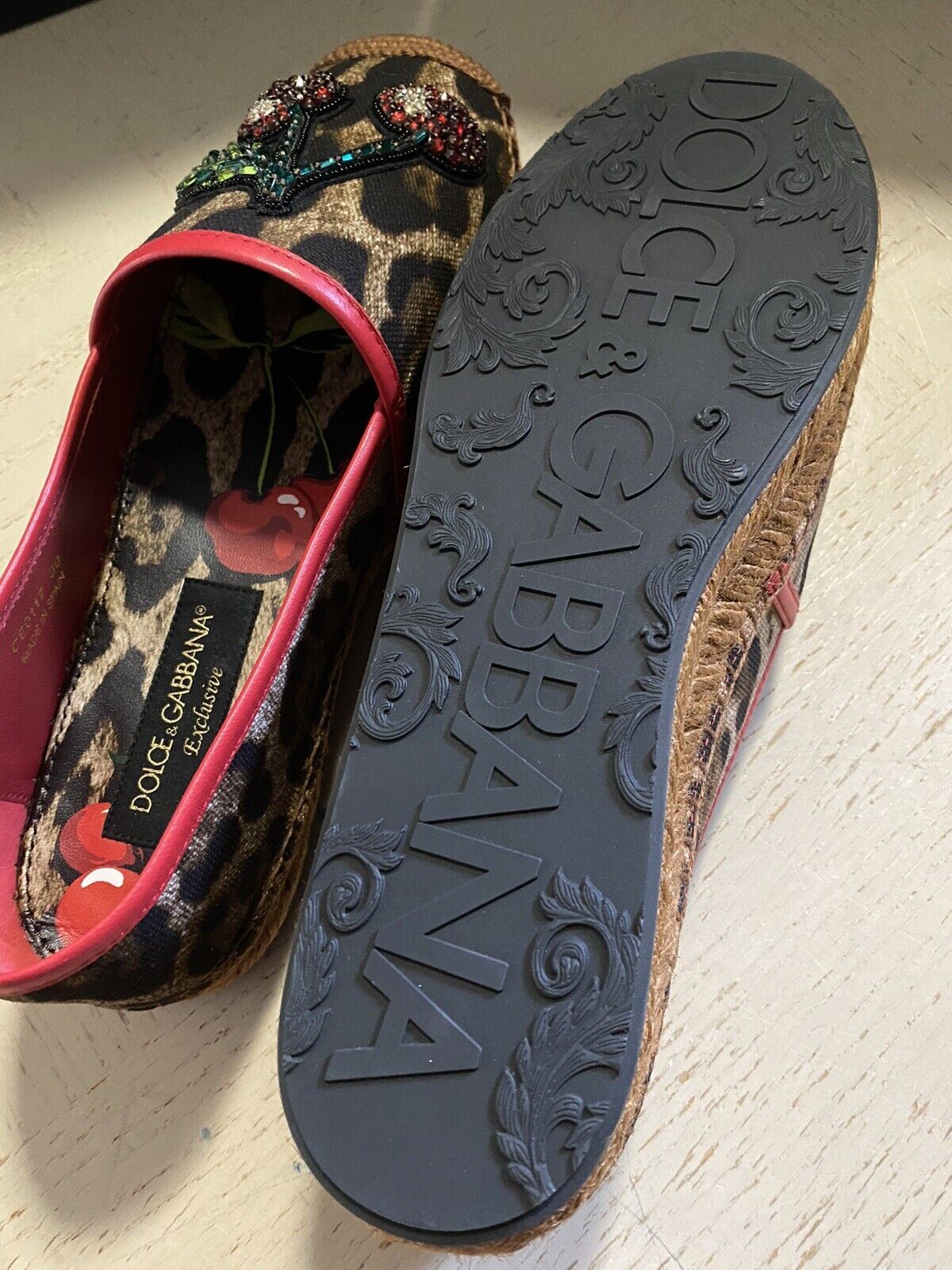 NIB $595 Dolce&Gabbana Women Leopard Print Embellished Espadrille 9 US/39 Eu