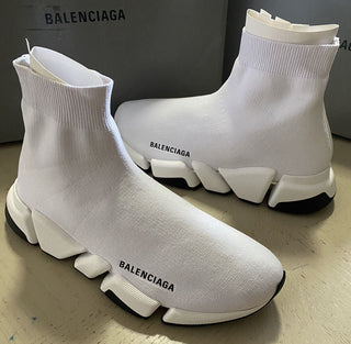 NIB 895 $ Balenciaga Damen Speed ​​2.0 Lurex Sock Sneakers Weiß/Schwarz 10 US/40 Eu