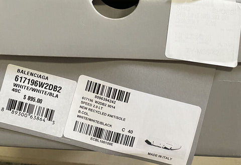 NIB 895 $ Balenciaga Damen Speed ​​2.0 Lurex Sock Sneakers Weiß/Schwarz 10 US/40 Eu