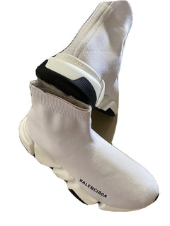 NIB 895 $ Balenciaga Damen Speed ​​2.0 Lurex Sock Sneakers Weiß/Schwarz 10 US/40 Eu