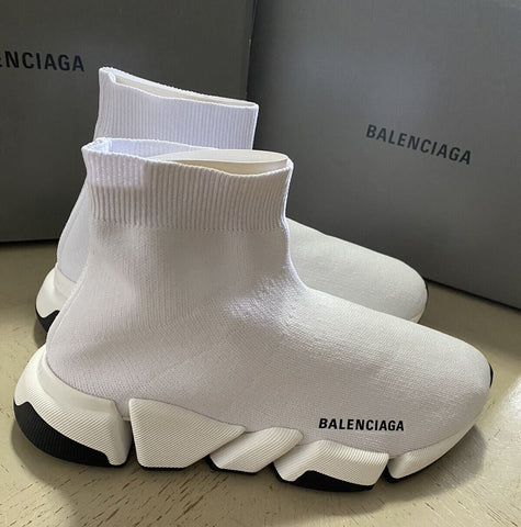 NIB 895 $ Balenciaga Damen Speed ​​2.0 Lurex Sock Sneakers Weiß/Schwarz 10 US/40 Eu