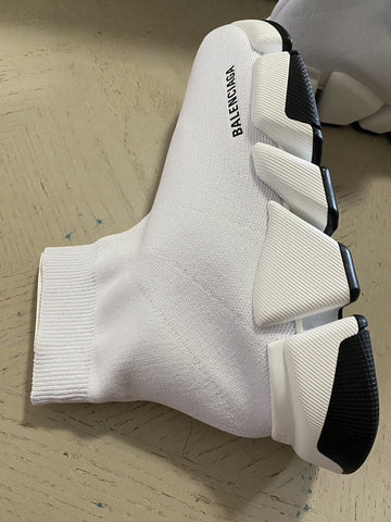 NIB 895 $ Balenciaga Damen Speed ​​2.0 Lurex Sock Sneakers Weiß/Schwarz 10 US/40 Eu