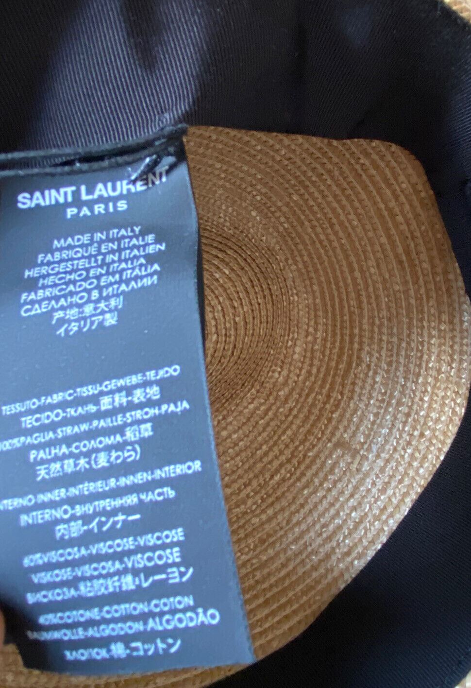 Neu mit Etikett: 995 $ Saint Laurent Herren-Stroh-Cowboyhut mit Leder Beige L