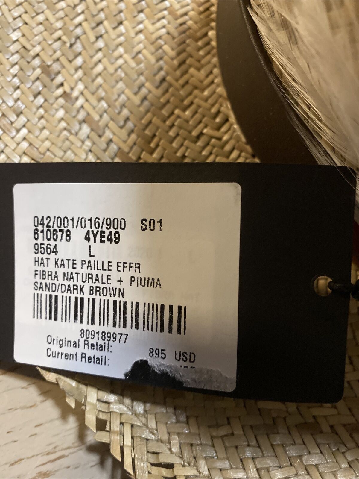 NWT 895 долларов США Соломенная ковбойская шляпа Saint Laurent с кожей и перьями Коричневая L