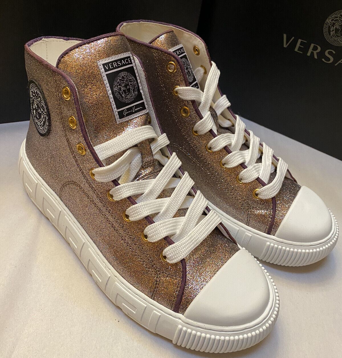 NIB Versace Damen La Greca Glitter High-Top-Sneaker Multi/Weiß9,5 US/39,5 Eu