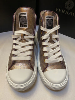NIB Versace Damen La Greca Glitter High-Top-Sneaker Multi/Weiß9,5 US/39,5 Eu