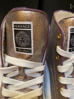 NIB Versace Damen La Greca Glitter High-Top-Sneaker Multi/Weiß9,5 US/39,5 Eu