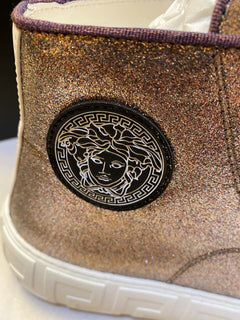 NIB Versace Damen La Greca Glitter High-Top-Sneaker Multi/Weiß9,5 US/39,5 Eu