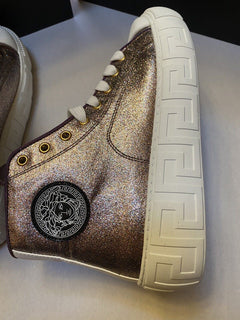 NIB Versace Damen La Greca Glitter High-Top-Sneaker Multi/Weiß9,5 US/39,5 Eu