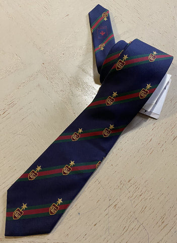 Новый мужской темно-синий шелковый галстук с монограммой Gucci Gucci, сделанный в Италии
