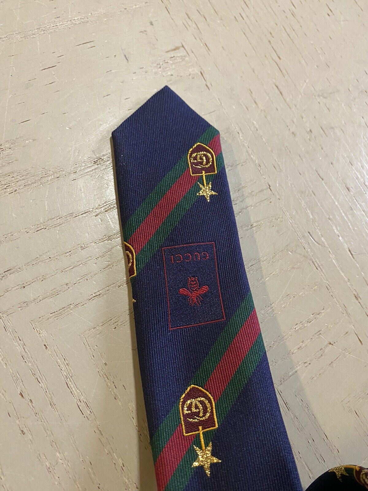 Новый мужской темно-синий шелковый галстук с монограммой Gucci Gucci, сделанный в Италии