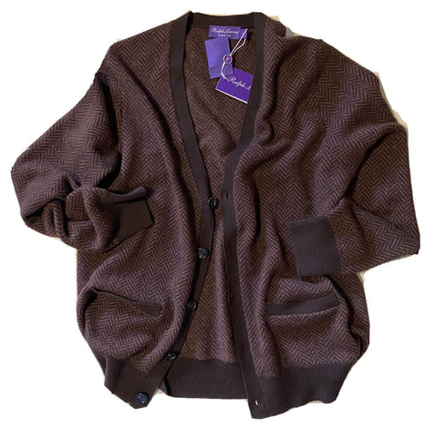 NWT $1695 Ralph Lauren Purple Label Men Cardigan  Cashmere Sweater Brown L Italy