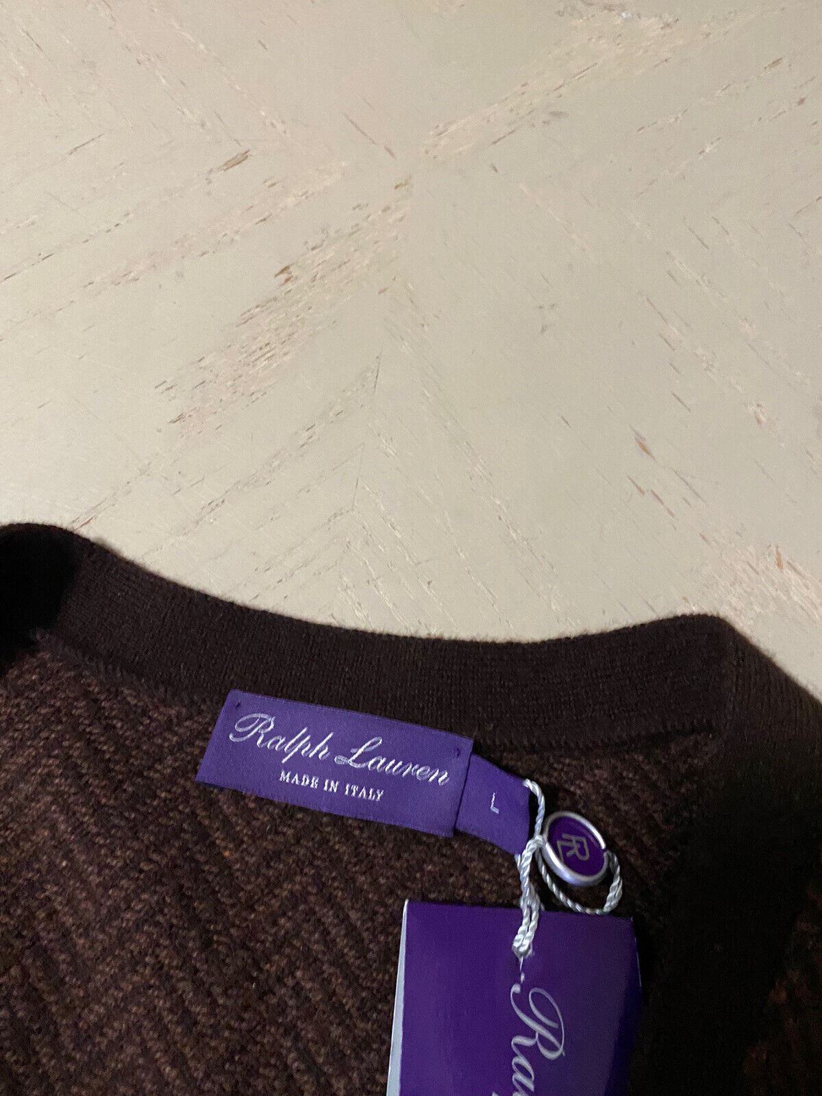 NWT $1695 Ralph Lauren Purple Label Men Cardigan  Cashmere Sweater Brown L Italy