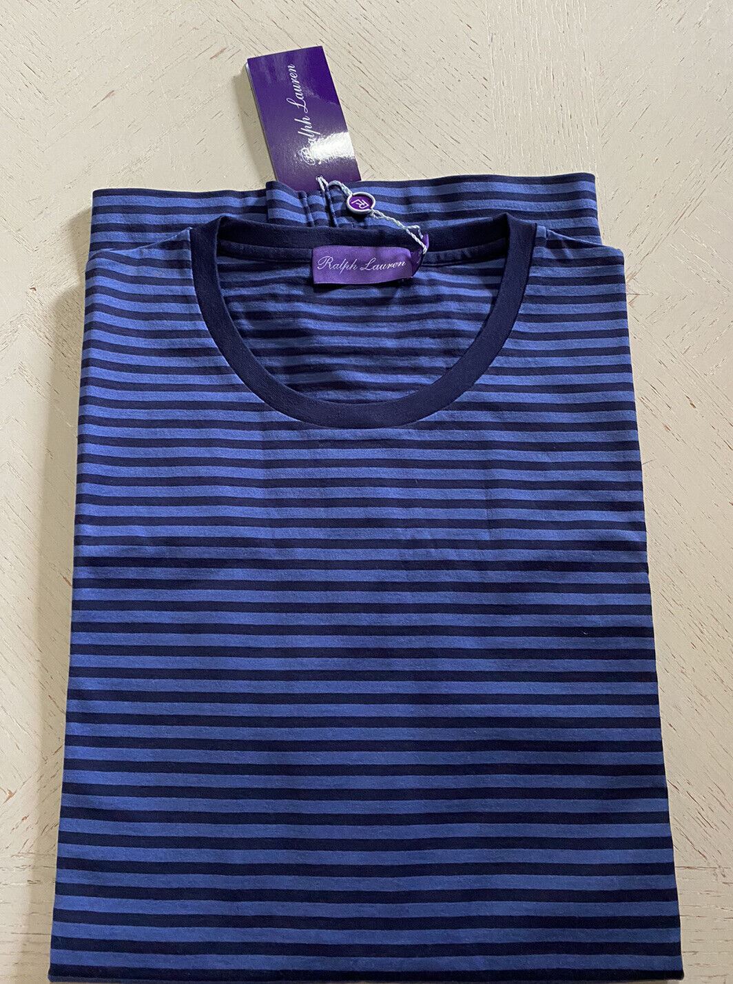Мужская футболка в полоску с круглым вырезом NWT Ralph Lauren Purple Label, темно-синяя, XL